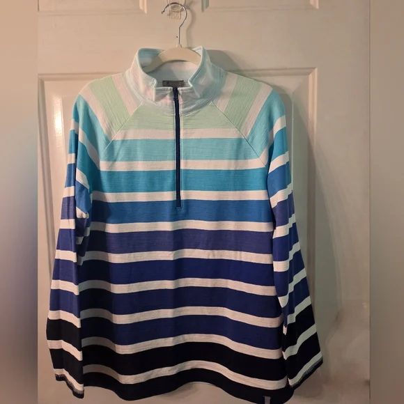 T By Talbots Three Quarter Zip Striped Pullover Size M NWT - Picture 2 of 6